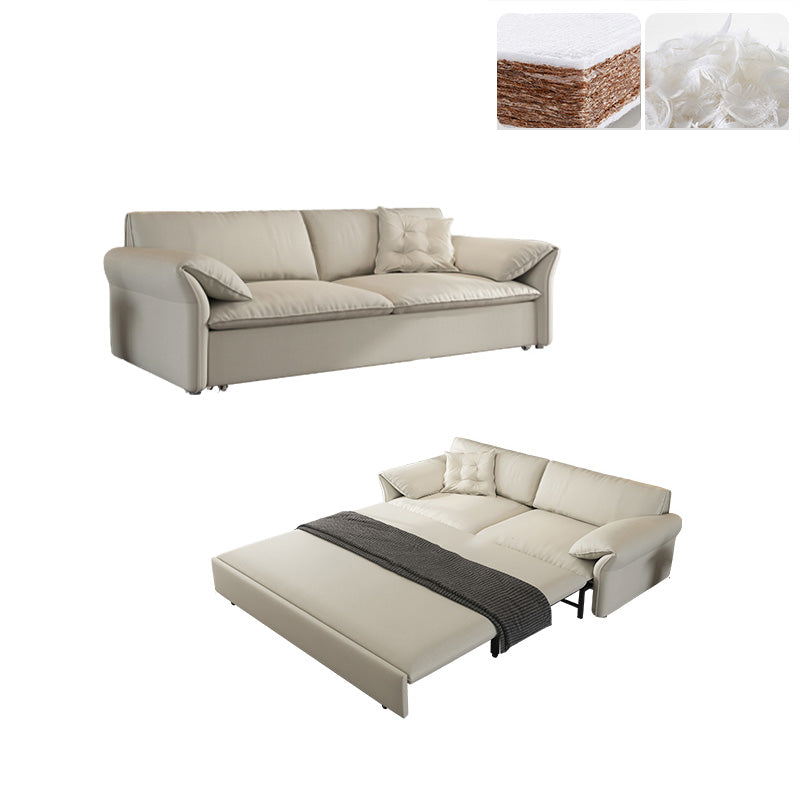 Contemporary Beige Futon Sleeper Sofa Bed with Solid Wood Storage