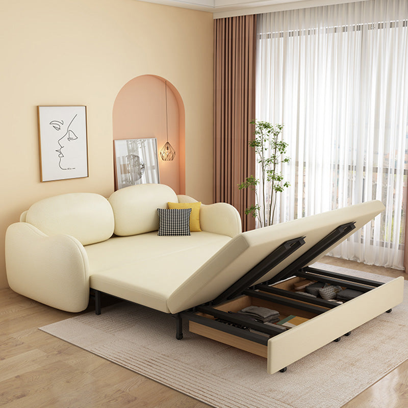 Glam Style Beige Futon Sleeper Sofa with Pillow Back in Velvet