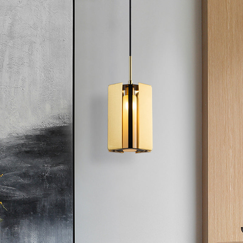 Geometric Bedside Pendant Lighting Metal 1 Light Post Modern LED Hanging Lamp in Gold