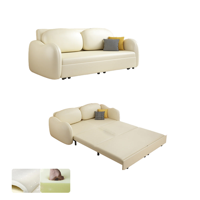 Contemporary Beige Sleeper Sofa with Pillow Back in Bonded Leather