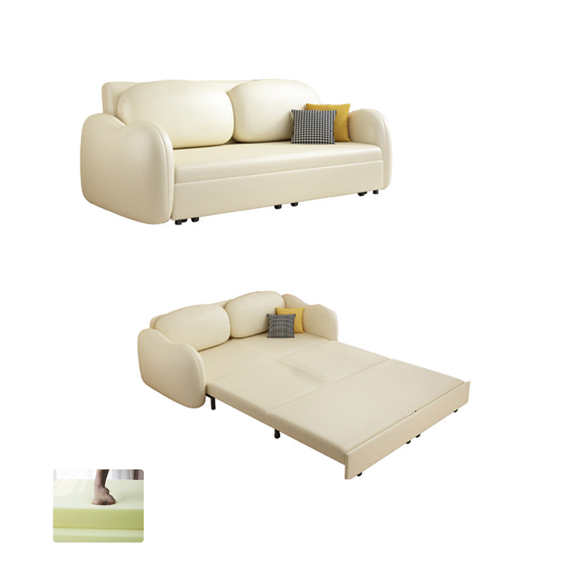 Contemporary Beige Sleeper Sofa with Pillow Back in Bonded Leather