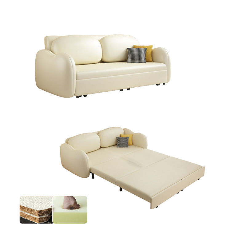 Contemporary Beige Sleeper Sofa with Pillow Back in Bonded Leather