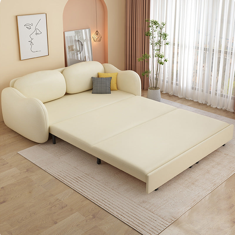 Contemporary Beige Sleeper Sofa with Pillow Back in Bonded Leather