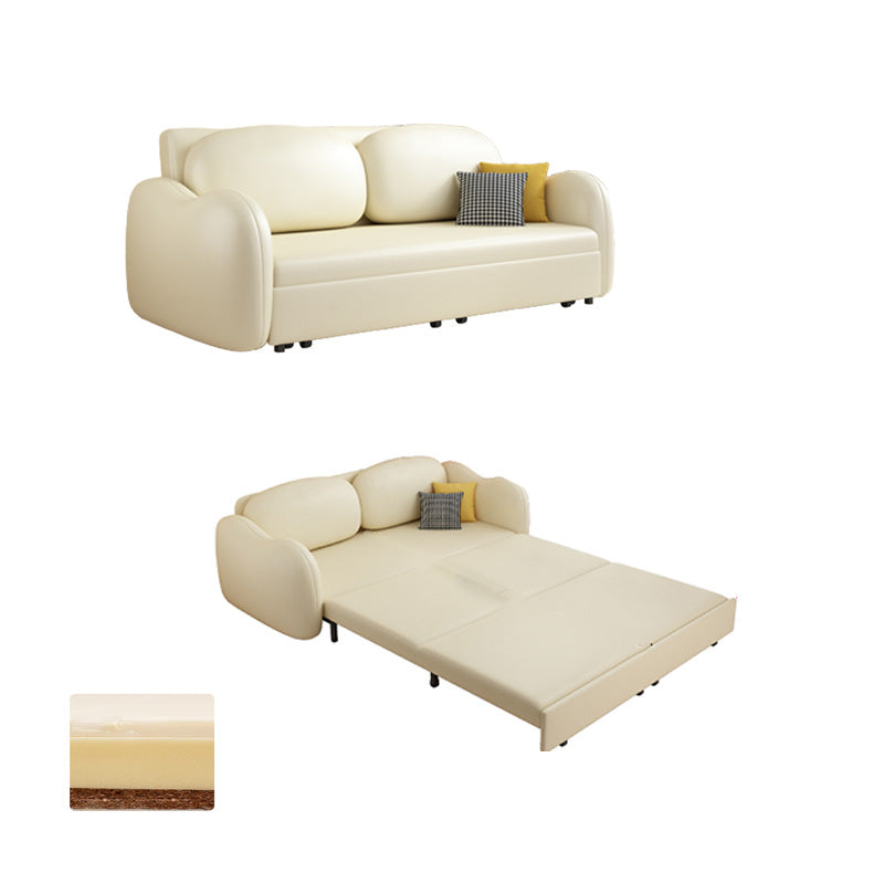 Contemporary Beige Sleeper Sofa with Pillow Back in Bonded Leather