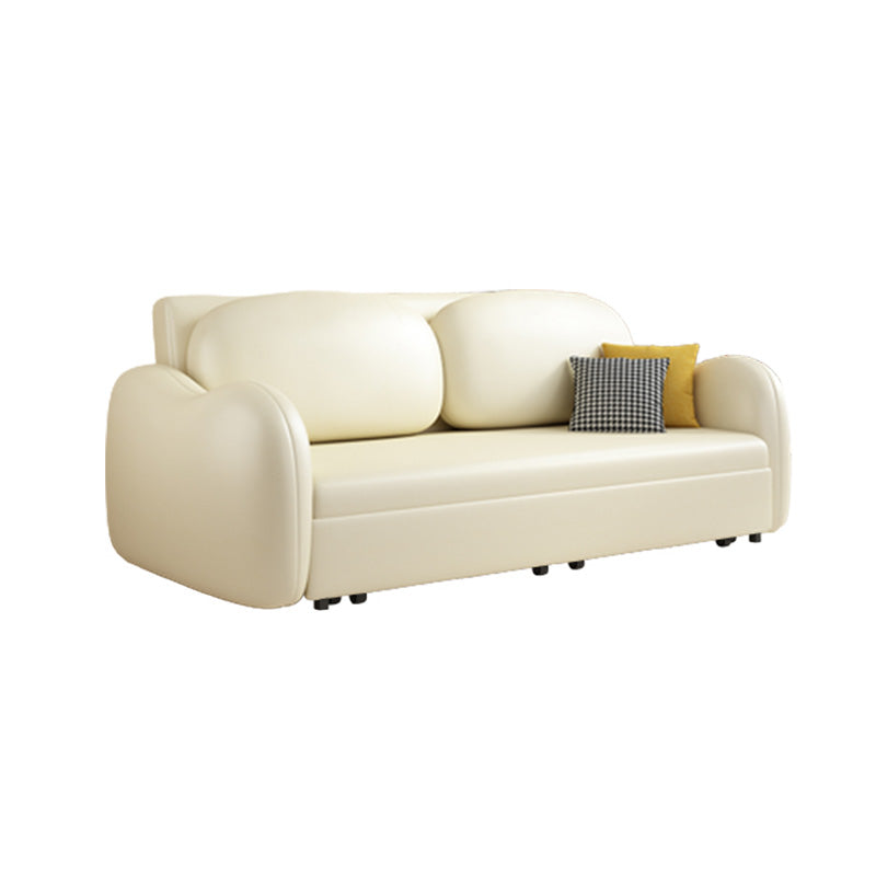 Contemporary Beige Sleeper Sofa with Pillow Back in Bonded Leather