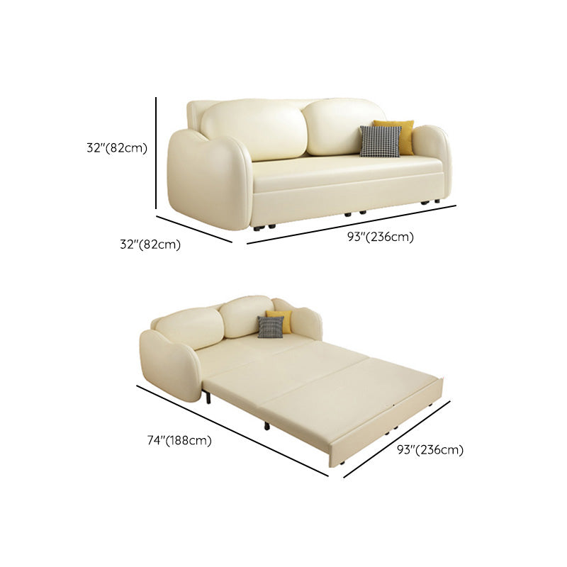 Contemporary Beige Sleeper Sofa with Pillow Back in Bonded Leather