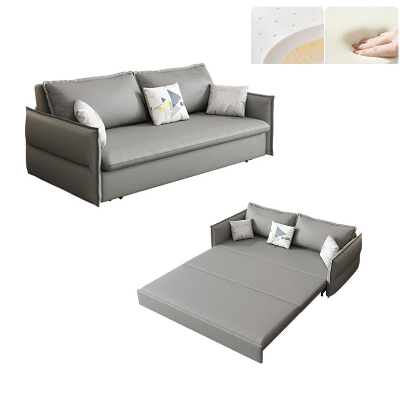 Contemporary Grey Bonded Leather Sleeper Sofa with Storage and Square Arms