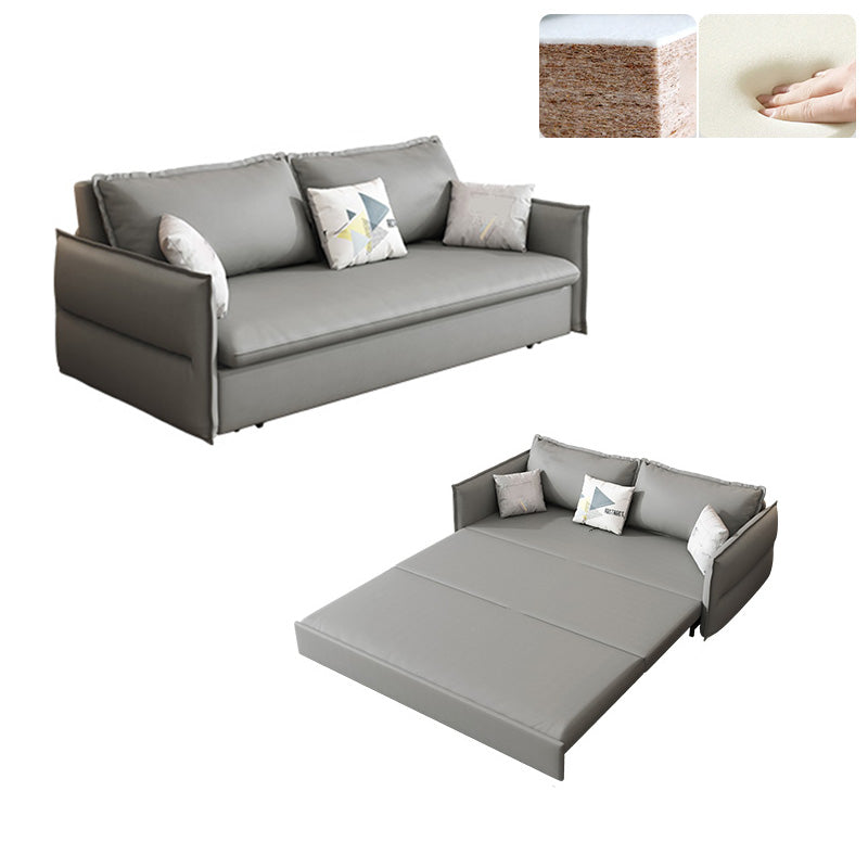 Contemporary Grey Bonded Leather Sleeper Sofa with Storage and Square Arms
