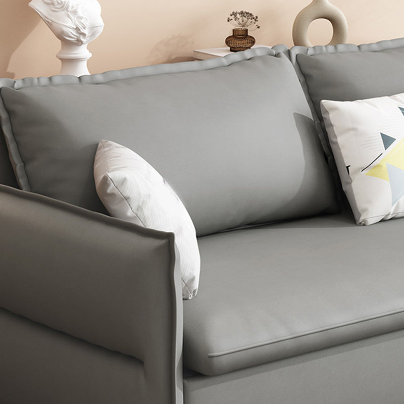 Contemporary Grey Bonded Leather Sleeper Sofa with Storage and Square Arms