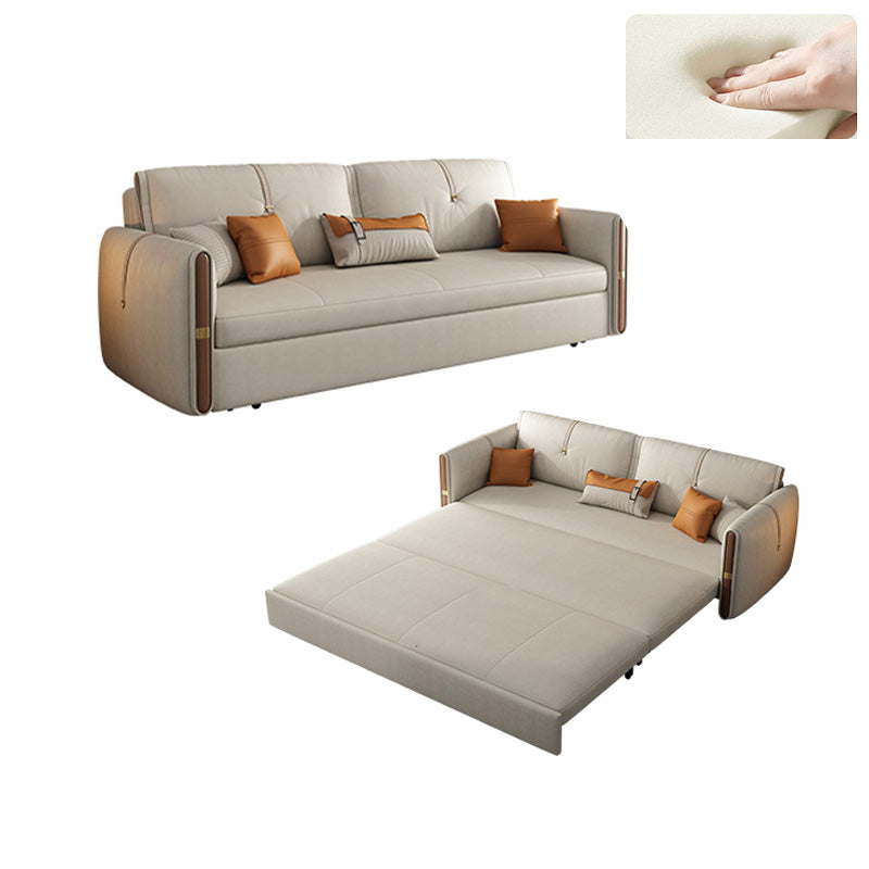 Glam Style Beige Futon Sofa Bed with Box and Black Metal Base