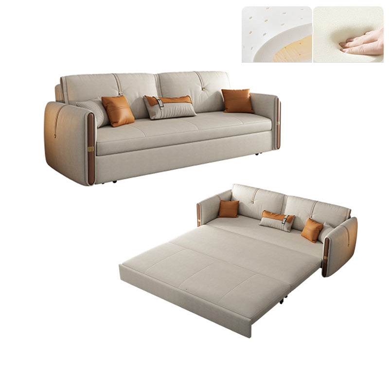 Glam Style Beige Futon Sofa Bed with Box and Black Metal Base