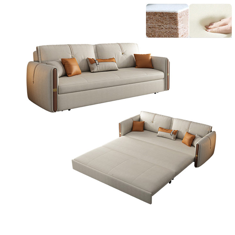 Glam Style Beige Futon Sofa Bed with Box and Black Metal Base