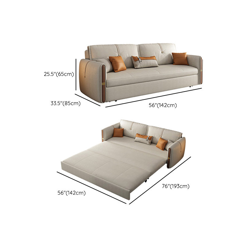 Glam Style Beige Futon Sofa Bed with Box and Black Metal Base