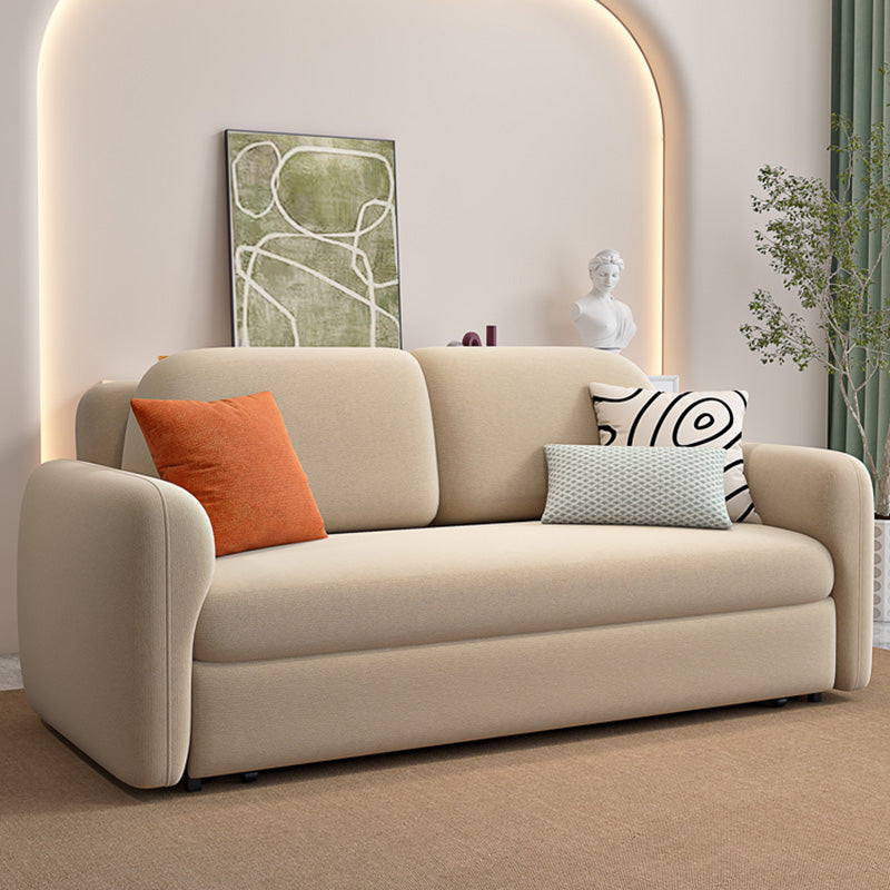 Glam Style Beige Futon Sleeper Sofa with Pillow Back and Square Arms