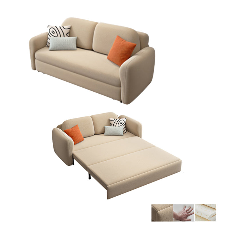 Glam Style Beige Futon Sleeper Sofa with Pillow Back and Square Arms