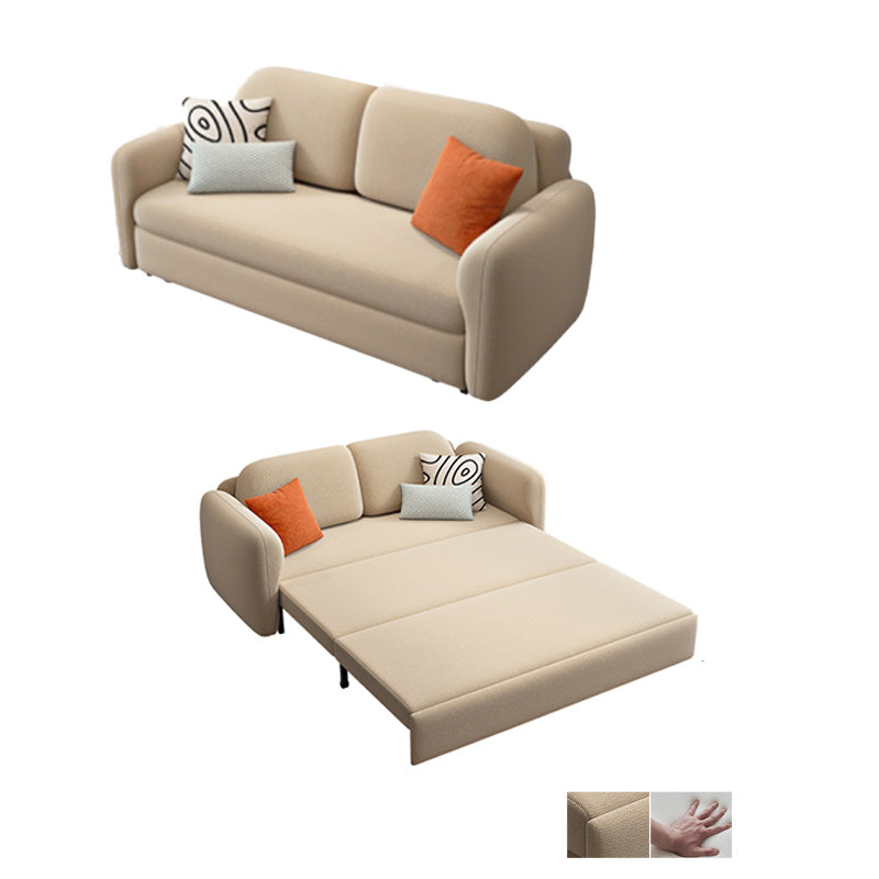 Glam Style Beige Futon Sleeper Sofa with Pillow Back and Square Arms