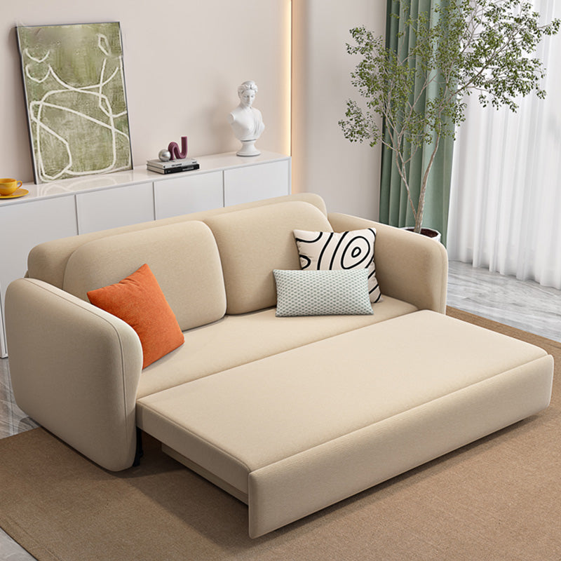 Glam Style Beige Futon Sleeper Sofa with Pillow Back and Square Arms