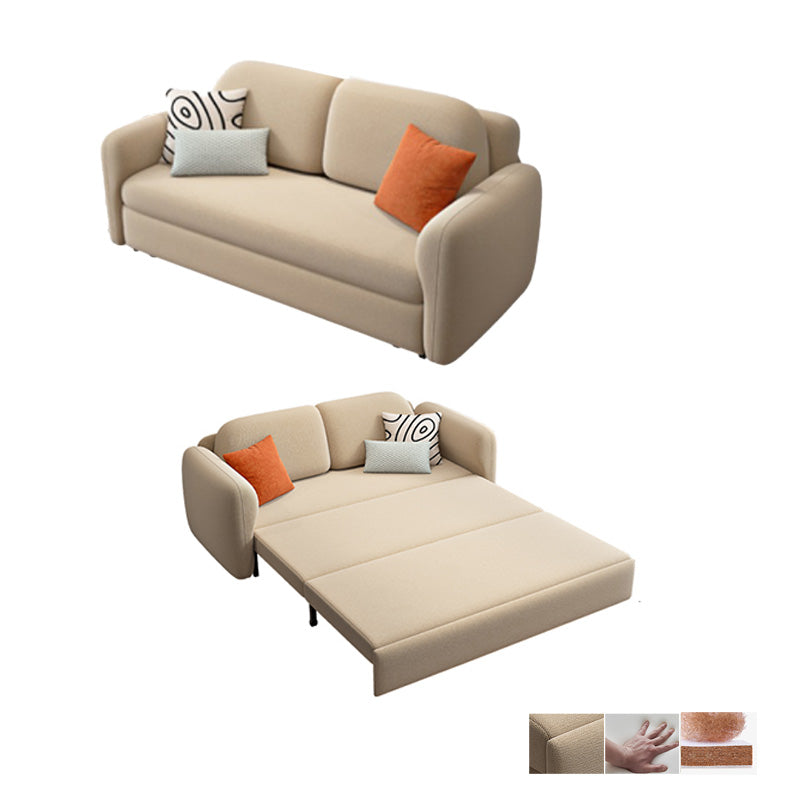 Glam Style Beige Futon Sleeper Sofa with Pillow Back and Square Arms