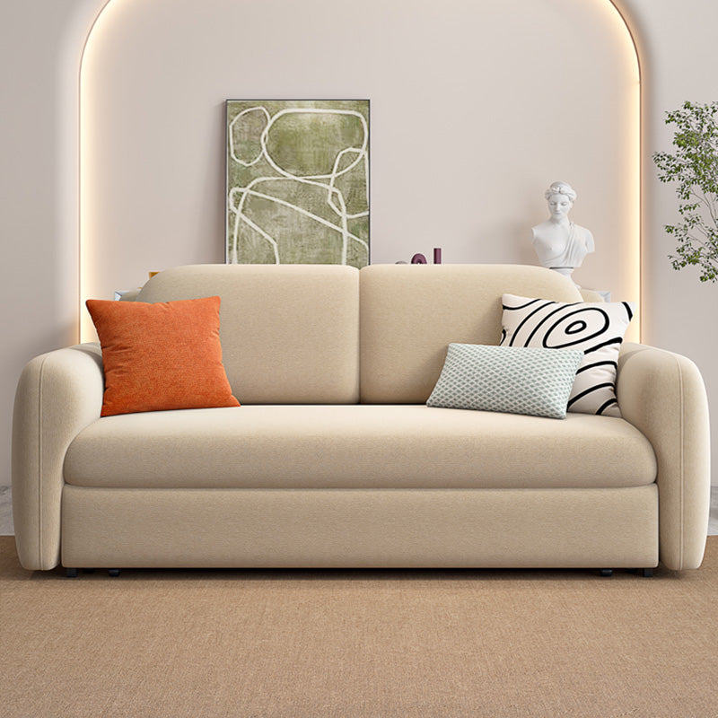 Glam Style Beige Futon Sleeper Sofa with Pillow Back and Square Arms