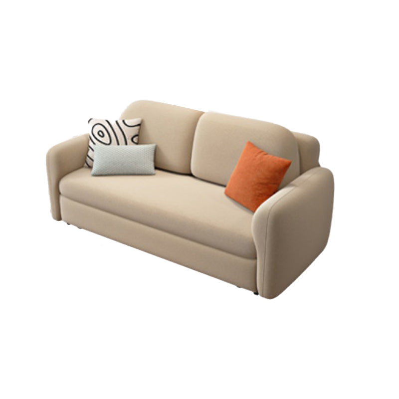 Glam Style Beige Futon Sleeper Sofa with Pillow Back and Square Arms