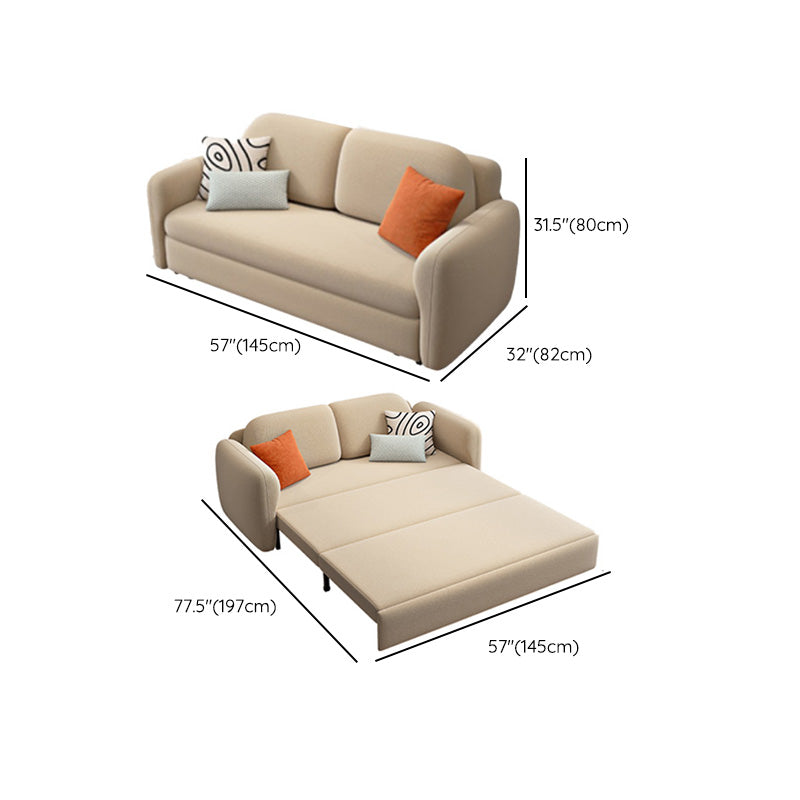 Glam Style Beige Futon Sleeper Sofa with Pillow Back and Square Arms