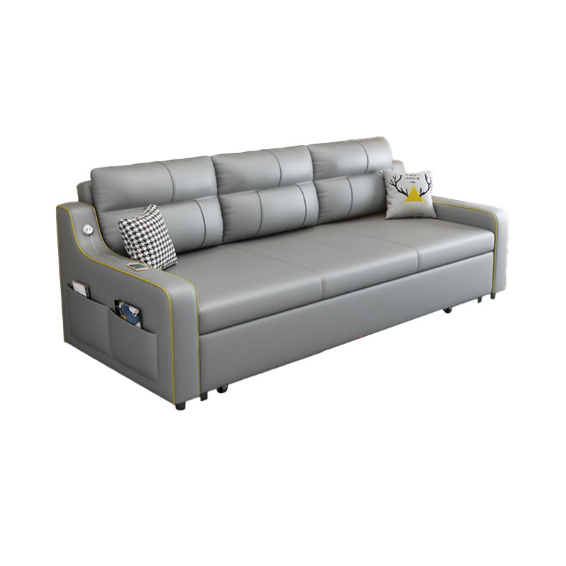 Contemporary Grey Bonded Leather Sleeper Sofa with Box and Cushion Back