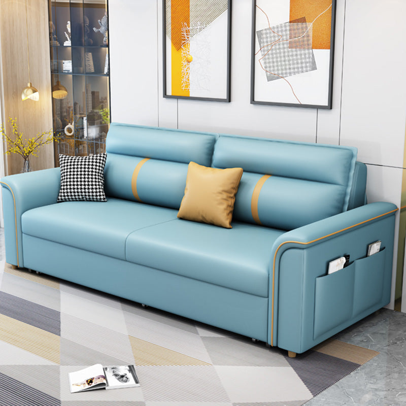 Contemporary Sleeper Sofa in Blue with Storage and Pillow Top Arms