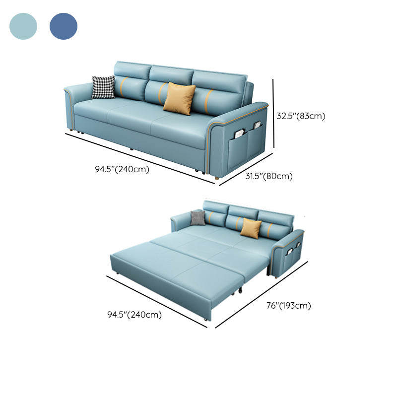 Contemporary Sleeper Sofa in Blue with Storage and Pillow Top Arms