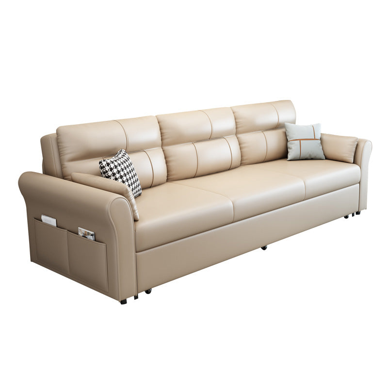 Scandinavian Beige Sleeper Sofa in Bonded Leather with Storage