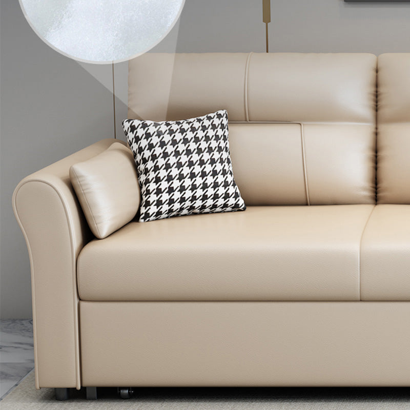 Scandinavian Beige Sleeper Sofa in Bonded Leather with Storage