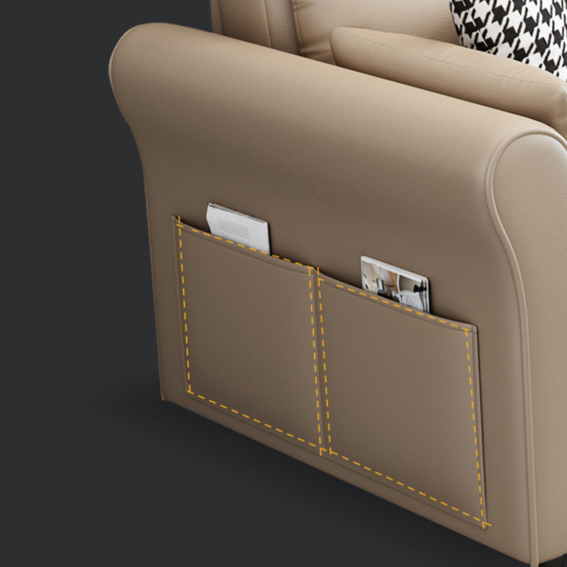 Scandinavian Beige Sleeper Sofa in Bonded Leather with Storage