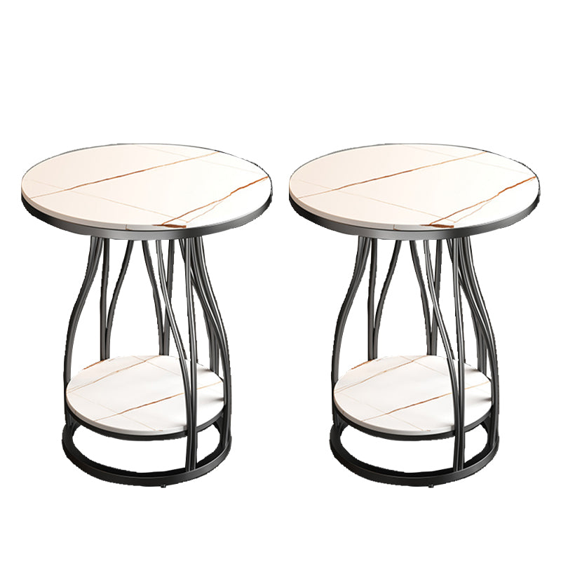 2-Tier Modern Metal Round Side Table 19.7-inch End Table with Shelf