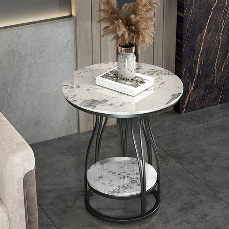 2-Tier Modern Metal Round Side Table 19.7-inch End Table with Shelf