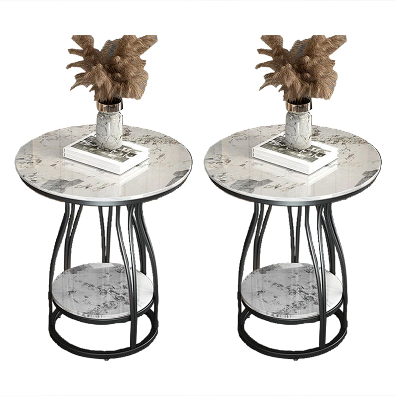 2-Tier Modern Metal Round Side Table 19.7-inch End Table with Shelf