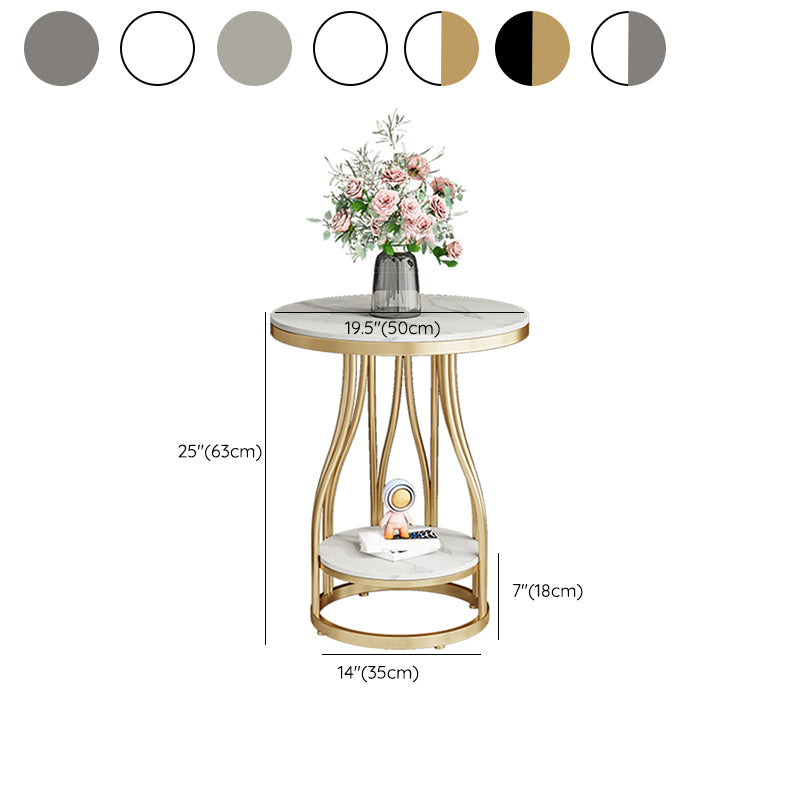 2-Tier Modern Metal Round Side Table 19.7-inch End Table with Shelf