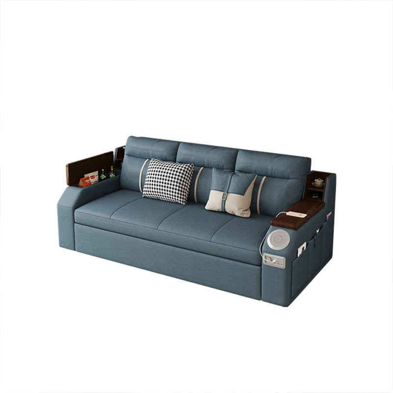 Scandinavian Blue Sleeper Sofa with Storage and Cushion Back