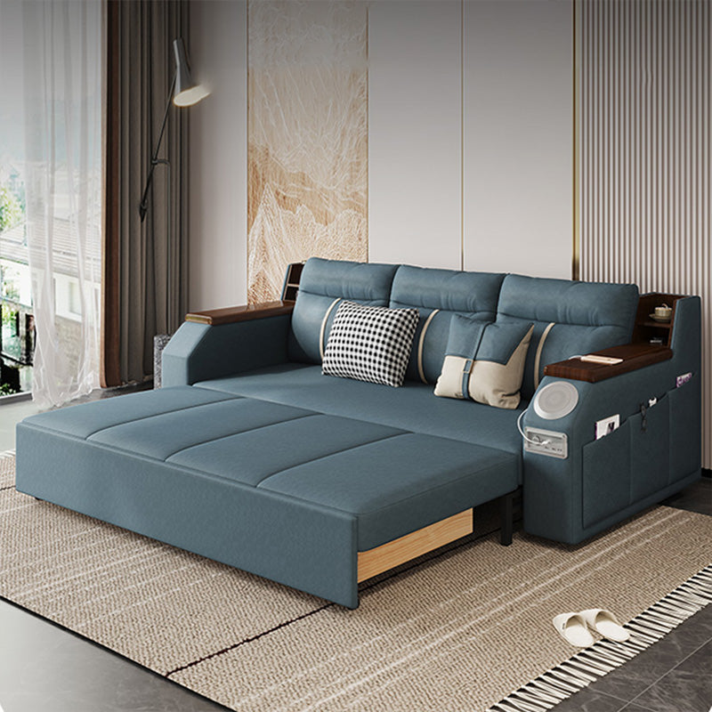 Scandinavian Blue Sleeper Sofa with Storage and Cushion Back