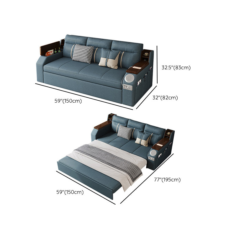 Scandinavian Blue Sleeper Sofa with Storage and Cushion Back