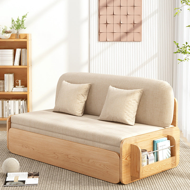 Contemporary Futon Sleeper Sofa Bed in Linen Blend and Solid Wood