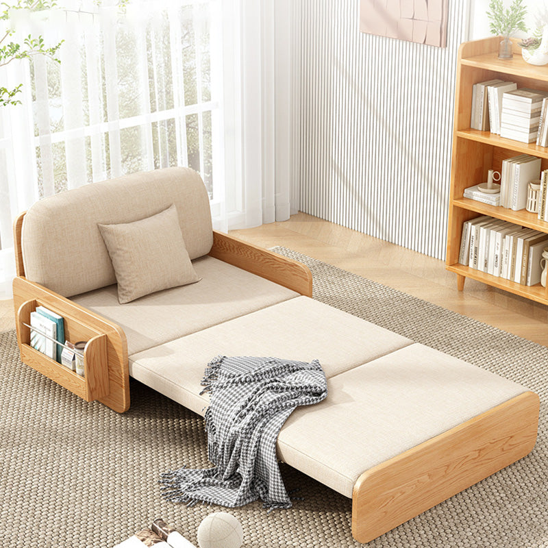 Contemporary Futon Sleeper Sofa Bed in Linen Blend and Solid Wood