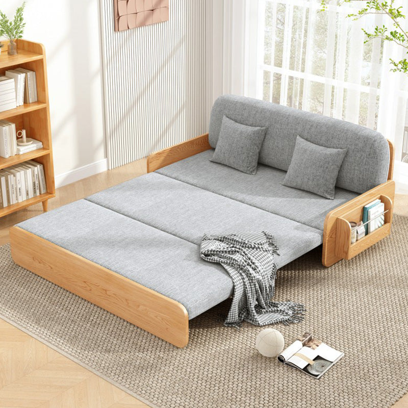 Contemporary Futon Sleeper Sofa Bed in Linen Blend and Solid Wood