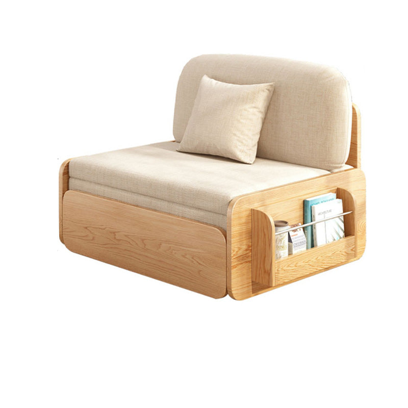 Contemporary Futon Sleeper Sofa Bed in Linen Blend and Solid Wood