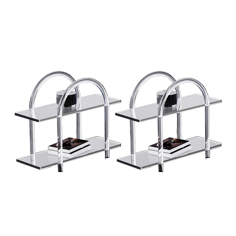 Contemporary Clear Acrylic Sofa Side Accent Table 4 Legs End Table with Storage Shelves