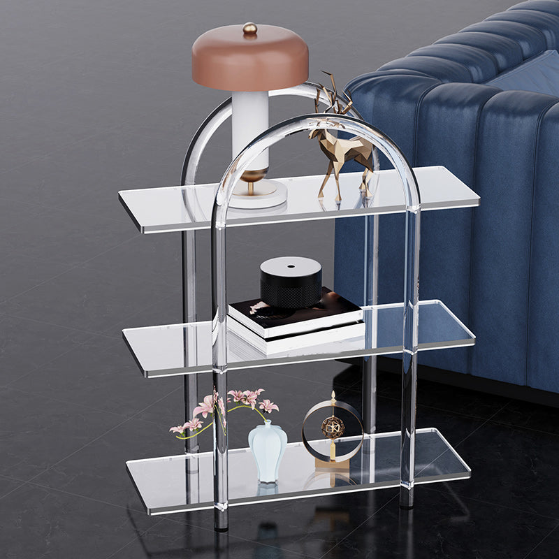 Contemporary Clear Acrylic Sofa Side Accent Table 4 Legs End Table with Storage Shelves