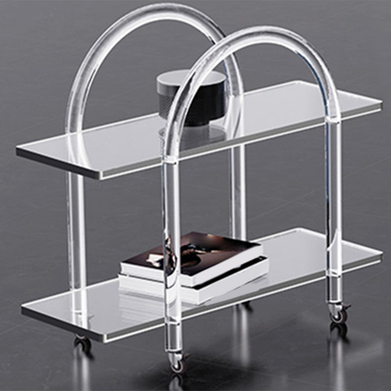 Contemporary Clear Acrylic Sofa Side Accent Table 4 Legs End Table with Storage Shelves