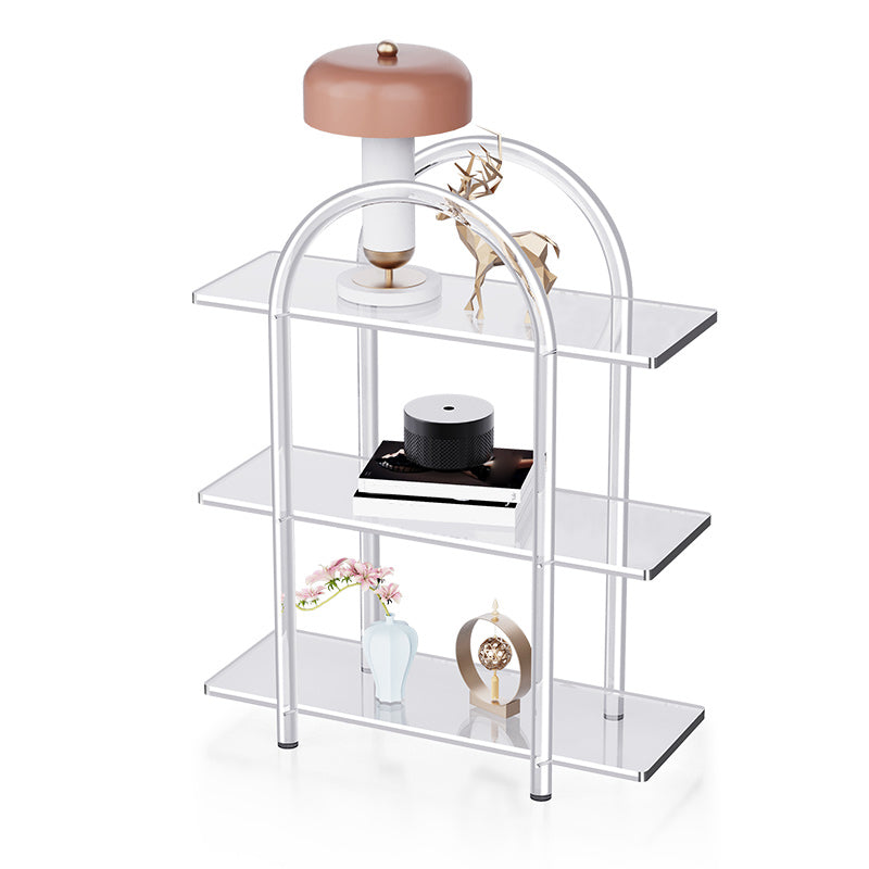 Contemporary Clear Acrylic Sofa Side Accent Table 4 Legs End Table with Storage Shelves