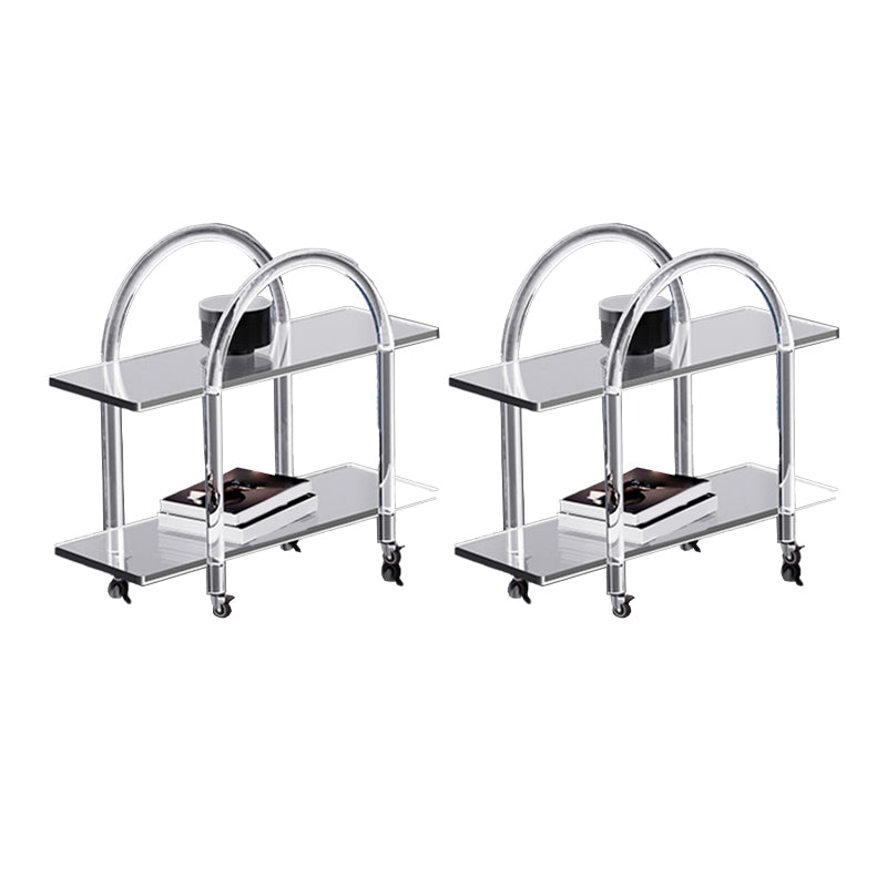 Contemporary Clear Acrylic Sofa Side Accent Table 4 Legs End Table with Storage Shelves