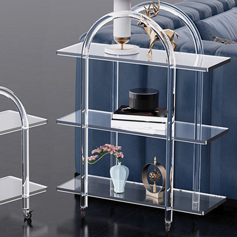 Contemporary Clear Acrylic Sofa Side Accent Table 4 Legs End Table with Storage Shelves