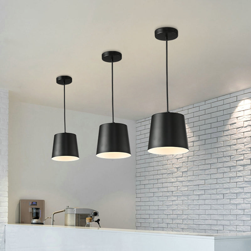 Barrel Iron Down Lighting Modernist LED Black Hanging Ceiling Lamp for Restaurant with Acrylic Diffuser