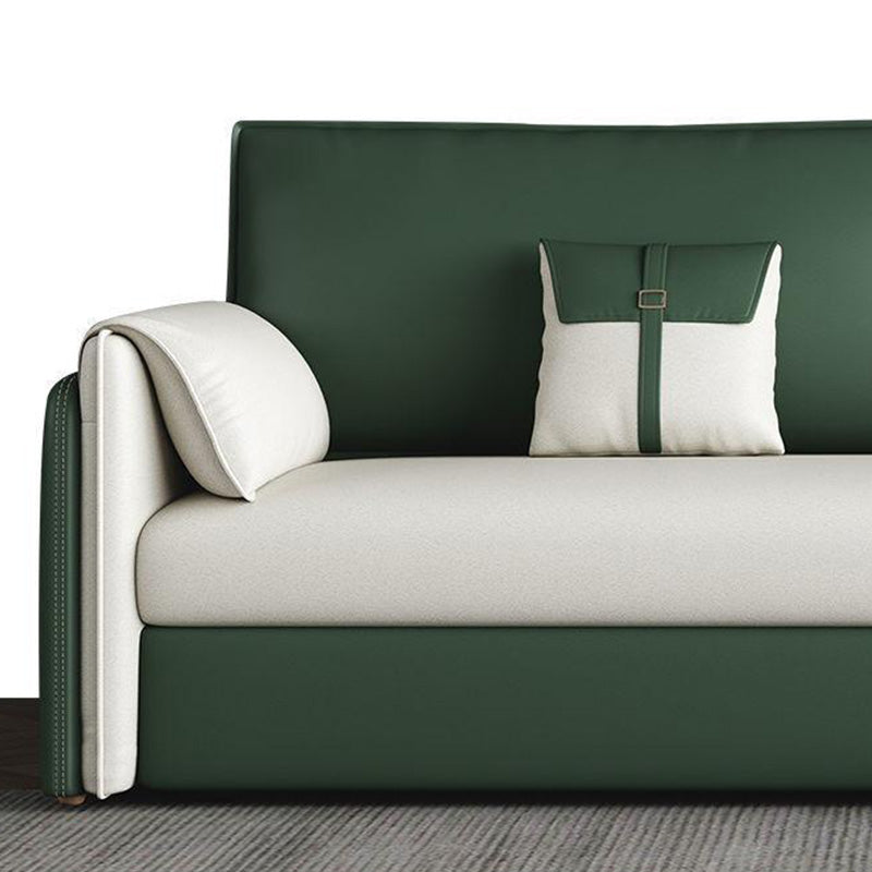 Glam Green Futon Sleeper Sofa Bed in Bonded Leather with Storage